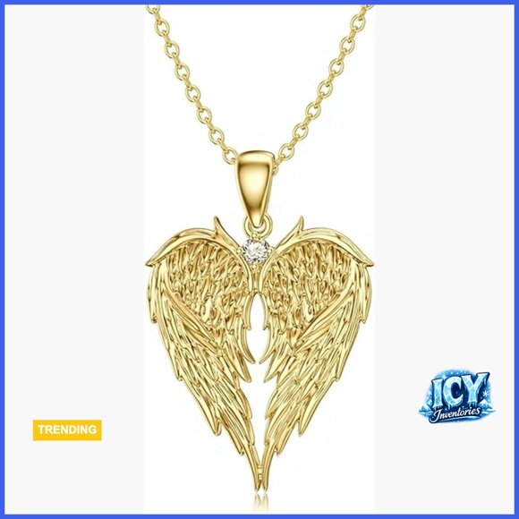 925 Sterling Silver Angel Wing Pendant Necklace with Lab Grown Diamond